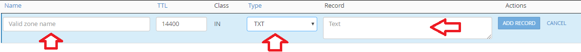 Ajout du TXT dans cPanel